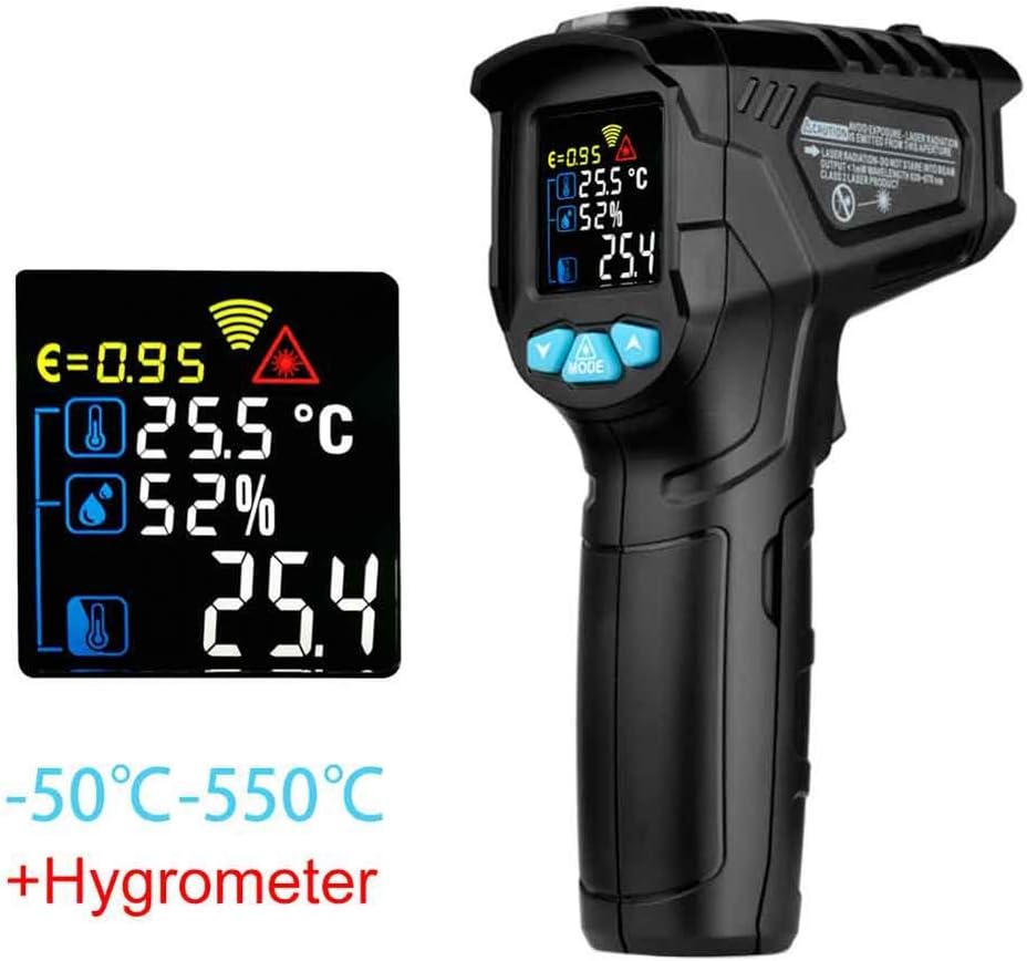 Putuio Infrared Thermometer LCD Monitor Non-contact Digital Thermometer Convenient Gun-type Infrared Thermometer Adjustable Emissivity Humidity Alarm for Outdoor Food Outdoor Cooking