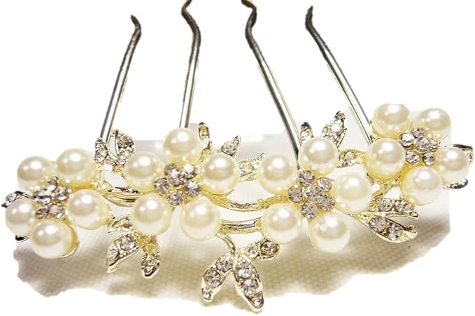 Amazon Co Jp 結婚式 パーティー ブライダルに らくちん かんたん ヘアアレンジ パール スワロフスキー フラワー 4足 夜会巻きコーム 服 ファッション小物