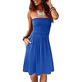 Alaster Queen Women's Bandeau Strapless Summer Dress Cover Up Backless Sunny Beach Sundress with Pockets