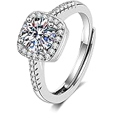 yuruyi S925 Sterling Silver Rings for Women, Quadrate Simulated Diamond Adjustable Band Thumb Finger Cubic Zirconia Ring, Engagement Rings Promise Bands for Women Statement Ring