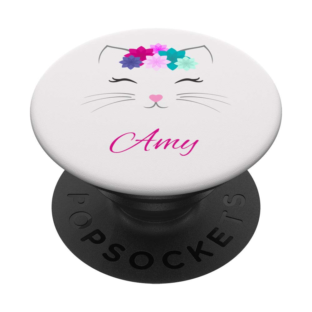 Amy Name Gift - Personalised Kitty Cat PopSockets Grip and Stand for Phones and Tablets