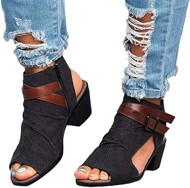 chunky heel plain open toe side zipper casual platform boots