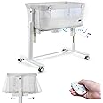 VaVaSoo Rocking Bassinet for Baby Automatic Bedside Crib Electric Cradle 5 Heights Adjustable Bedside Sleeper for Babies Infant Smart Auto Rocking Crib 3 in 1 Bassinet on Wheels, White