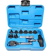 DPTOOL 11Pc Oil Drain Plug Removal Tool Kit with T-Handle Ratchet Wrench | Compatible with GM VW Ford Mercedes Benz Audi BMW Chrysler Lincoln Volvo Mazda Replace 090-999 DPR350