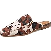 Suede Mules for Women Square Toe Slip On Loafers Flats Low Heel Backless Slide Shoes for Casual Fashion Party Work