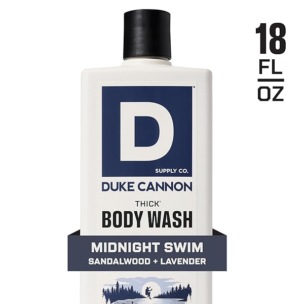 DUKE CANNON SUPPLY CO. THICK HIGH VISCOSITY BODY WASH – 3X THICKER, PLANT-BASED, MINERAL-ENRICHED BODY WASH FOR MEN – SANDALWOOD AND LAVENDER – MENS BODY SCRUB – MIDNIGHT SWIM (18 OZ)