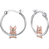 Bulldog Earrings for Women 925 Sterling Silver French Bulldog Earrings Bulldog Hoop Earrings Cute Animal French Bulldog Jewelry Gifts for Women Mom