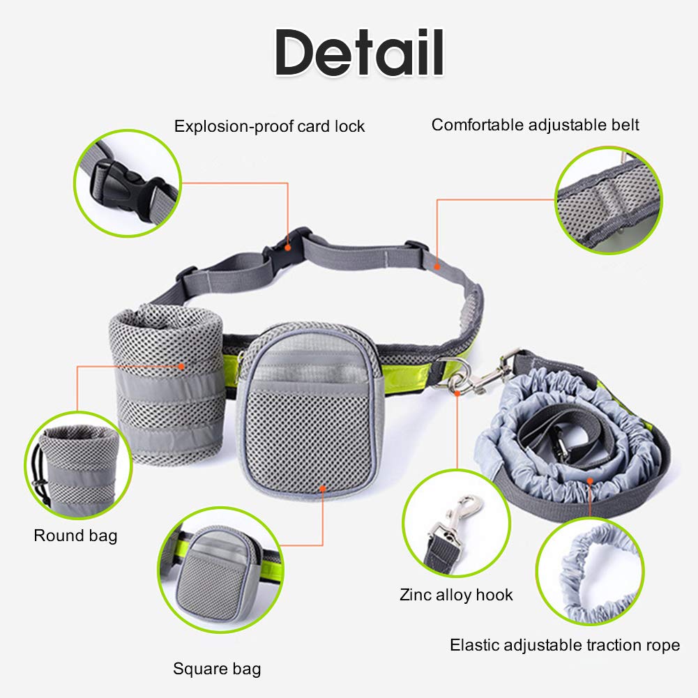 Hands Free Dog Leash Retractable Dog Leash for 331Lb Pull+ Adjustable Belt+ 2 Sundries Pocket 4 In 1 Dog Running Leash Hands Free Waterproof Reflective Stitches for Training/Running/Walking/Hiking