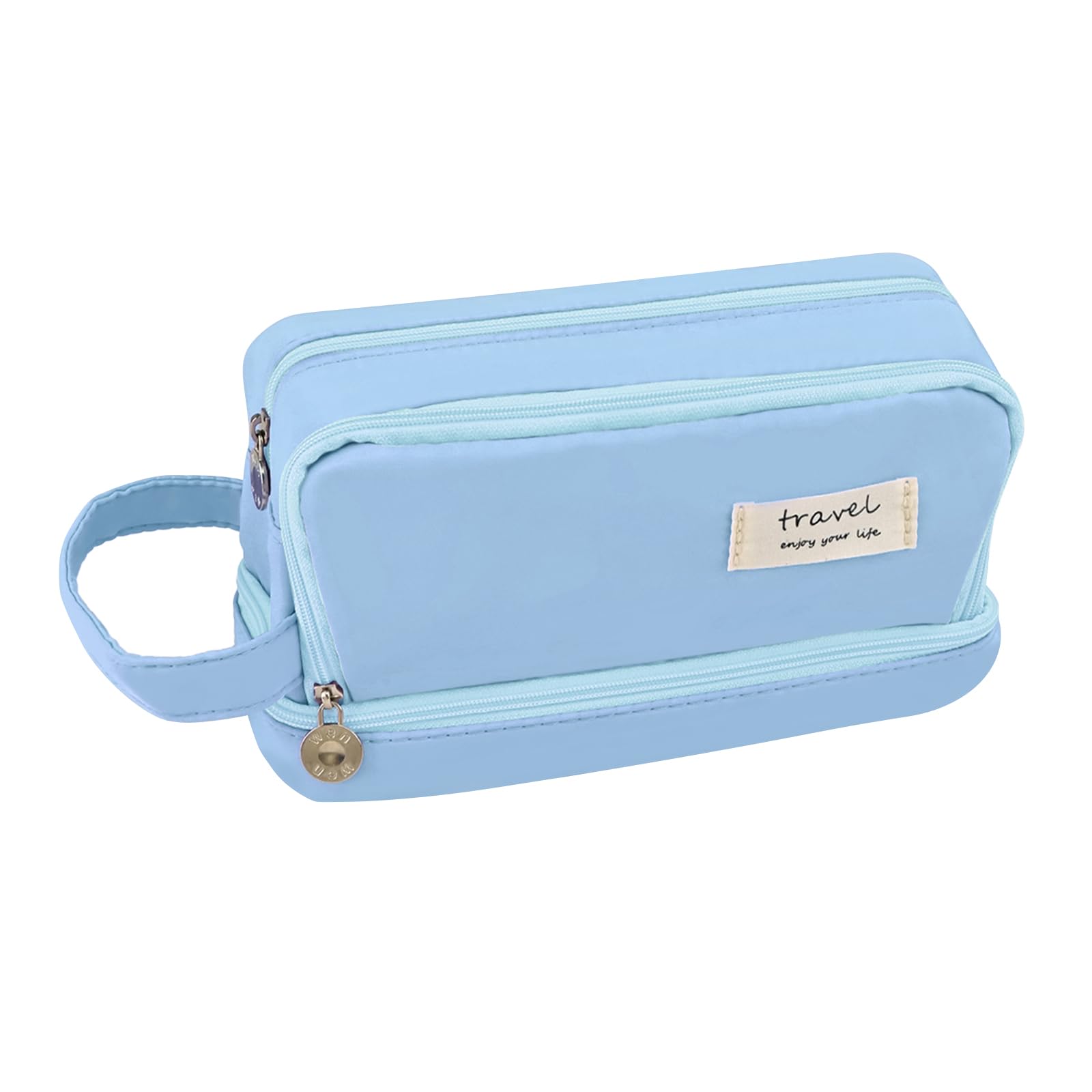 BAYTORY Large Capacity Pencil Case, Aesthetic Pencil Pouch for Girls Boys with 3 Compartments Pen Bag Stationery Organizer Office Makeup Bag for Adult Women Men (Blue)