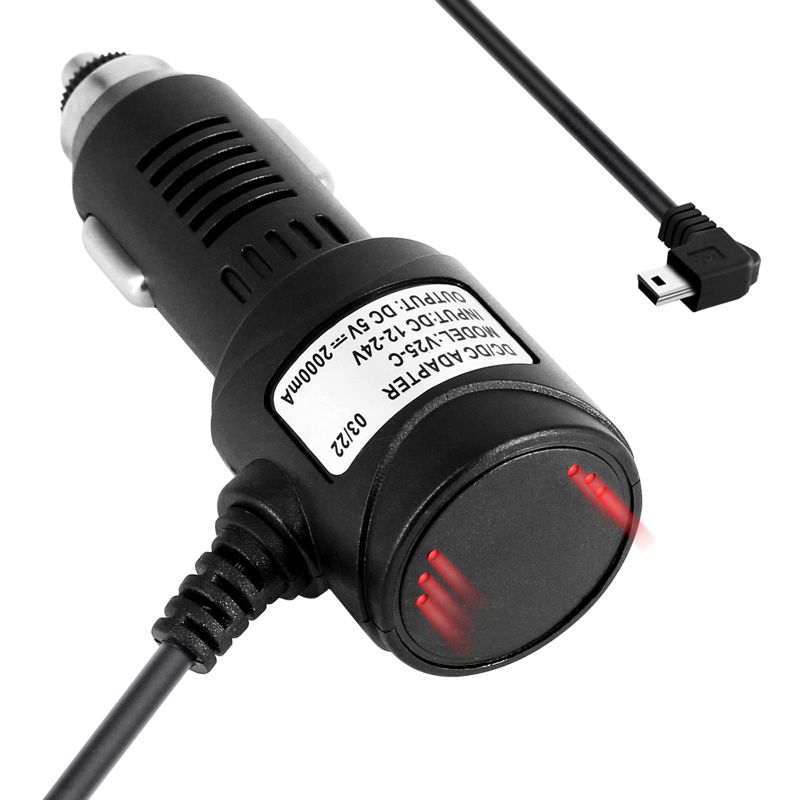 Photo 1 of BOOGIIO Mini USB Dash Cam Charger, Car Cigarette Lighter to Mini USB Power Cord, Input: DC 12-24V; Output: DC 5V/2000mA Compatible with BOOGIIO OK-831Dash Cam