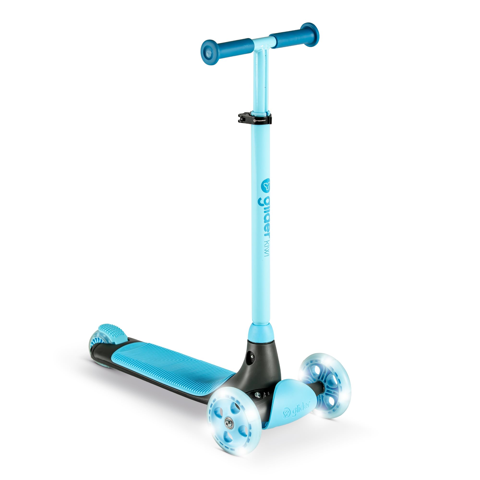 Yvolution Y Glider Kiwi Scooter for Kids Ages 3-8, 3 Wheel Scooter with LED Wheels (Blue)