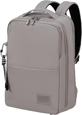 Wander Last, mochila para portátil feminino, 14,1" (37,5 cm), escola e empresa com suporte para garrafa, ergonómica, repelente de água, 14L, rosa cinza