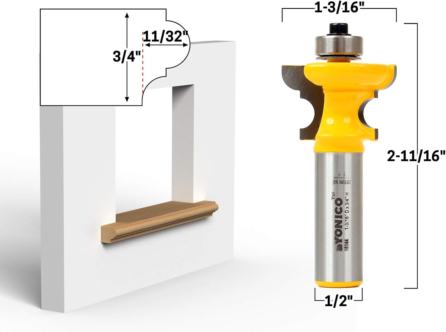 Yonico 18144 3/4-Inch Window Sill Router Bit 1/2-Inch Shank, 0.5 inches x 0.75 inches - Image 3