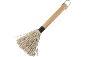 SundiooK Grilling Basting Mop with 1 Replacement Cotton Heads, Wooden Handle BBQ Brush for Sauce Basting, Glazing Meats and P