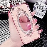 iPhone 6/6s 4.7 Inch Glass Mirror TPU Case-Aurora Soft Silicone Makeup Case Bling Crown Rhinestone Cover for iPhone 6/6s(Rose Gold)
