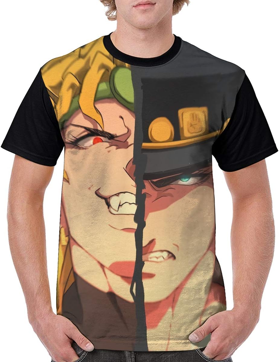 JoJo's Bizarre Adventure-DIO Vs Kujo Men Basic Polyester Short Sleeve Anime Shirt Front Print T Shirt