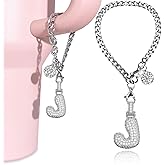 LUHOHI Silver Initial Charm for Stanley Cup- Bubble Letter Charms Accessories for Stanley handle 40 Oz Tumblers Cute Keychain with Diamond Glitter Jewelry Personalized Water Bottle Decorations J
