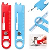 4-in-1 Needle Threader for Sewing Machine, Quick Automatic Sewing Threader Tool with Seam Ripper, Magnifier, Ruler &amp; Magnetic Design, Red &amp; Blue 2-Pack