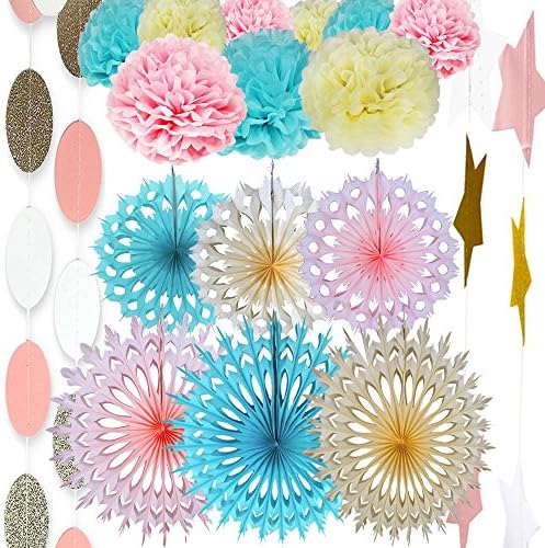 Tissue Paper Pom Poms Flower,Tissue Paper Fan,Paper Circle Garland,Paper Star Garland For Wedding,Birthday Party,Baby Shower,Festival Items,Party Decorations,Party Supplies Favors