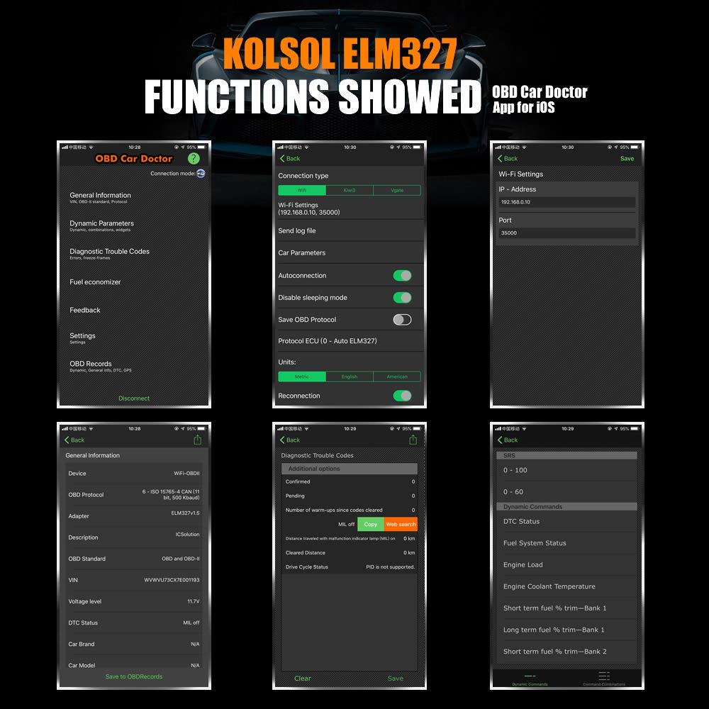 KOLSOL WiFi Car OBD2 Scan Tool ELM327 Code Reader Pro Diagnostic Tool for iPhone iPad & Android with Switch