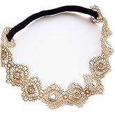 Hapibuy Gold Lace Flower Rhinestone Design Headpiece For Lovely Baby Princess Girls Hand Sewing Beads Hair Accessories Toddlers Headwrap for baby Girl