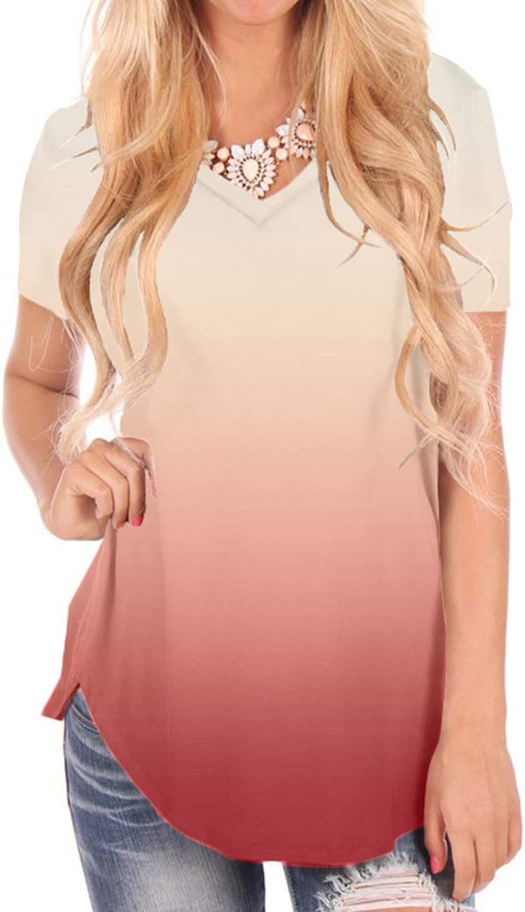 NIASHOT Women's Short Sleeve V-Neck Loose Casual Tee T-Shirt Tops