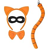 JcHrmers 4Pcs Orange Cat Costume Accessories Set Including Orange Cat Ears Headband Tail Bow Tie Black Mask for Book Day Cosplay Supplies
