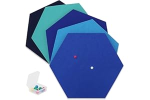 SEG Direct Hexagon Felt Bulletin Board, Large Felt Pin Board Self Adhesive Memo Felt Wall Tiles with Push Pins for Wall Office Home Decor, 11.8 x 10.2 in, 5PCS(Blue Series)
