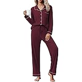 Ekouaer Pajama Sets Women Classic Long Sleeve Button Down Sleepwear Soft Pjs Lounge Sets