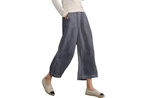 ECUPPER Womens Cotton Cropped Pants Loose Fit Wide Leg Capri Casual Plus Size Elastic Waist Trousers