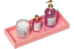 ZHWS Bathroom Vanity Tray Bamboo Tray - for Counter Wood Small Bathroom Decorative Tray, Dresser Top Perfume Tray for Home Decoration 11.3” L x 4.4” W x 1.14” H （Pink）