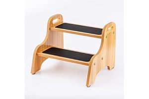 StrongTek Wooden 2 Step Stools for Kids, Safe Non-Slip Surface with Handles, 350 lbs Capacity, Portable Toddler Stepping Stool for Bathroom Kitchen and Bedroom (Natural)