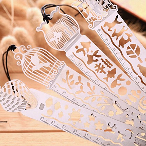 Metal Bookmark Ruler Set of 4, YARKOR Stainless Steel Drawing Painting Stencils Scale Template, Hollow Drawing Template Icon Tool DIY Photo Album/Diary Accessories Ruler (Fineliner Color Pen Set) - Thumbnail 6