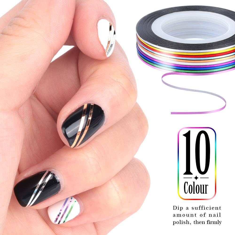 Nail Art Brushes, Teenitor 3D Nail Art Paiting Polish Design Kit with 15 Nail Gel Brushes, Nail Dotting Pen 5pcs, 12 Colors Nail Rinestones & 10 Adhesive Nail Striping Tape for False Acrylic Nails: Arts, Crafts & Sewing