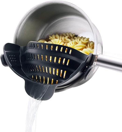 Pasta Strainer,Spaghetti Strainer with Clip On Silicone Colander Made