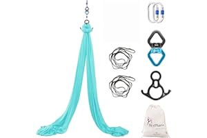 SKYPHAROS Aerial Silks Yoga Swing Set - 9/11 Yards Aerial Yoga Hammock Kit Anti-Gravity Flying for Fitness, Low/Non Stretch Nylon Tricot Fabric Hardware Included for Dance