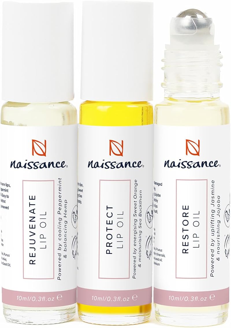 Naissance Roll On Lip Oil Trio 3x10ml Hydrating Non-Sticky Sweet Orange Mint