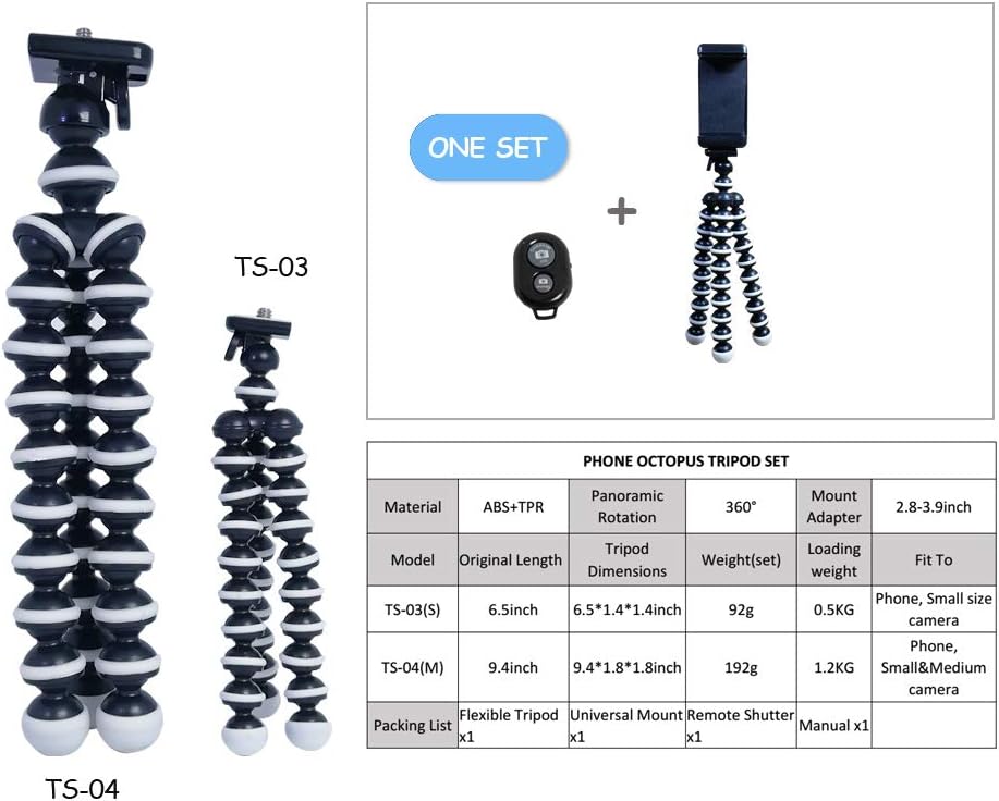 Kingneed Portable Flexible Cell Phone Octopus Tripod Phone Holder Selfie Tripod with Wireless Bluetooth Remote Shutte/Extendable Mount Holder: Camera & Photo