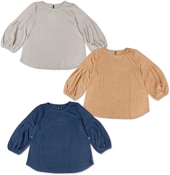 Amazon レディース カットソー 長袖 バルーンスリーブ プルオーバー ゆったりシルエット 婦人 Tシャツ カットソー 通販