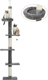 PAWZ Road Cat Tree 5-Tier Floor to Ceiling Height Adjustable Grey