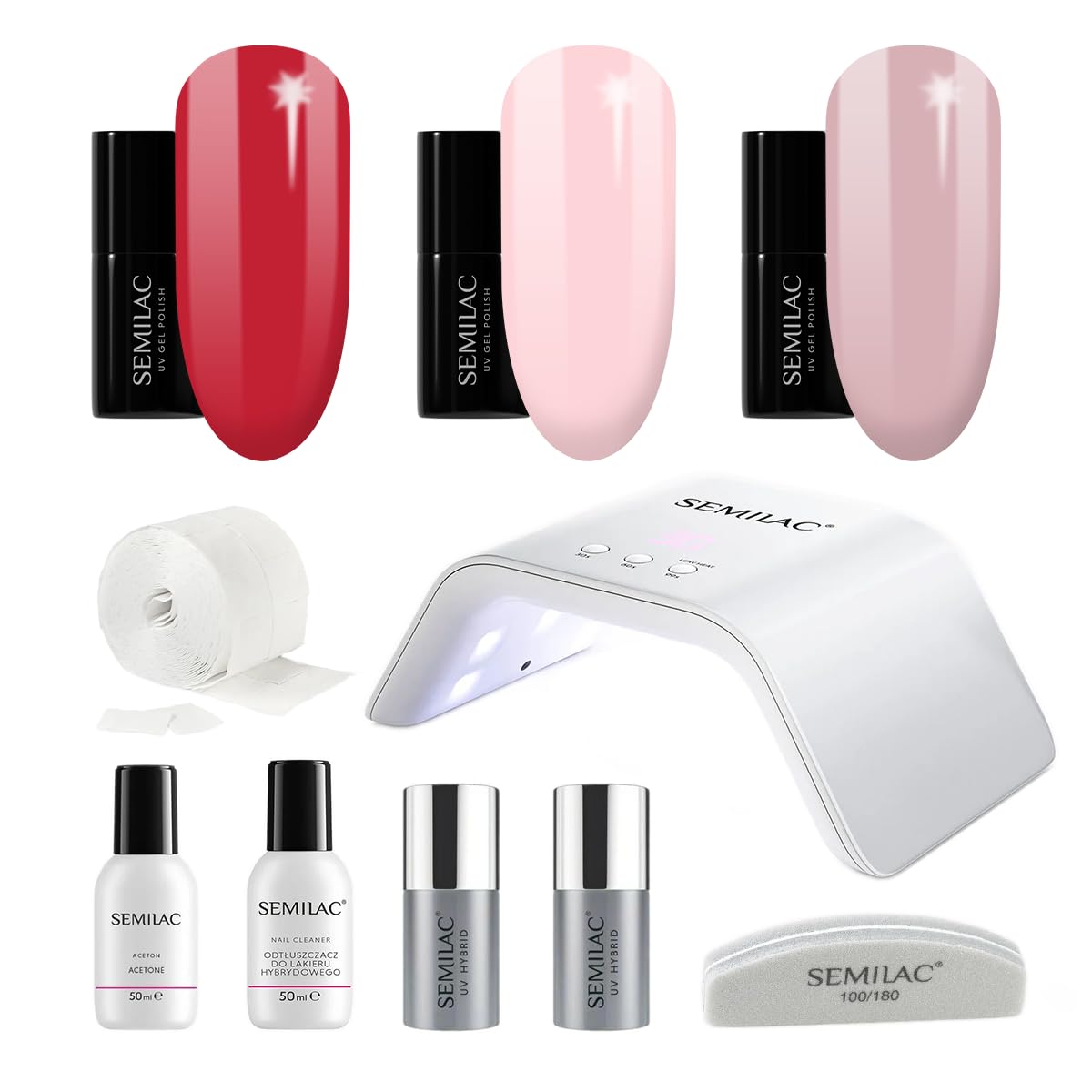 Semilac Try Me Gel Nail Starter Kit, Nail Set For Beginners - 3 x UV Gel Colours 7ml, UV/LED Lamp, Top & Base Coat 7ml, Tools & More For Perfect Manicure Tools & More - 057 Nude Beige — image 1