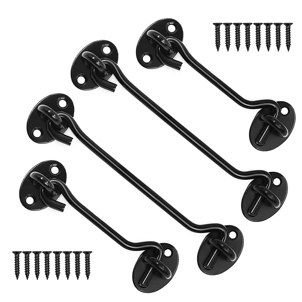 Cabin Hook,Stainless Steel Door Hook and Eye Latch 4Pack Black Heavy Duty Cabinet Latches for Barn Door, Window,Gate,Closet Shed
