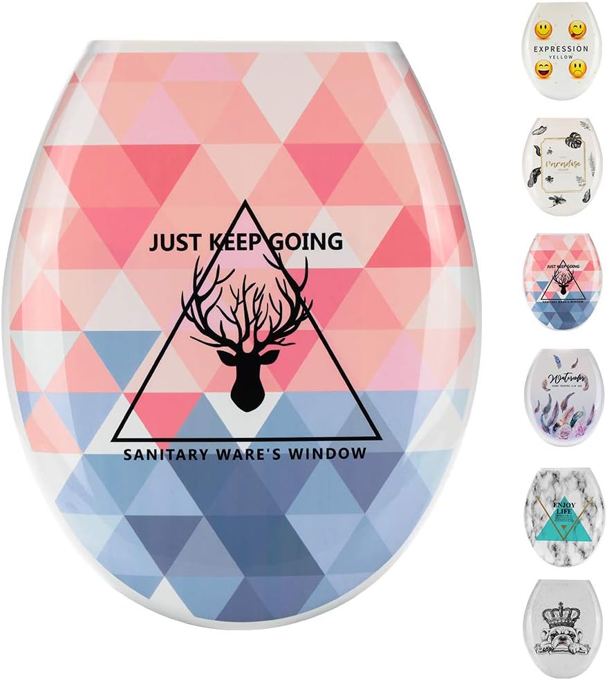 JOTOM Premium Quality Toilet Seat,Easy to Mount,Beautiful Printed Design Toilet Seats for Bathroom (Elk and Triangle)