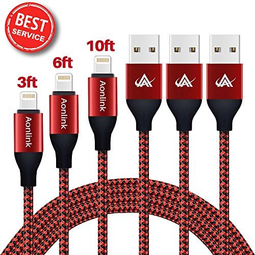 iPhone Charger,oduey lightning cable Cable 3Pack 3FT 6FT 10FT to USB Syncing and Fast Charging Cable Nylon Braided Cord for iPhoneX/8/8Plus/7/7 (Red Black1)