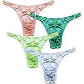 MIERSIDE Men's Satin Stretch Support Wide Waistband Satin Briefs Thong G-string 4 Pcs/pack
