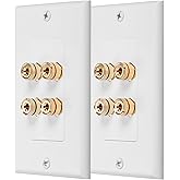 Fosmon Home Theater Wall Plate (2 Pack) Gold Plated Copper Banana Plug Binding Post Coupler Type Wall Plate Outlet for 2 Spea