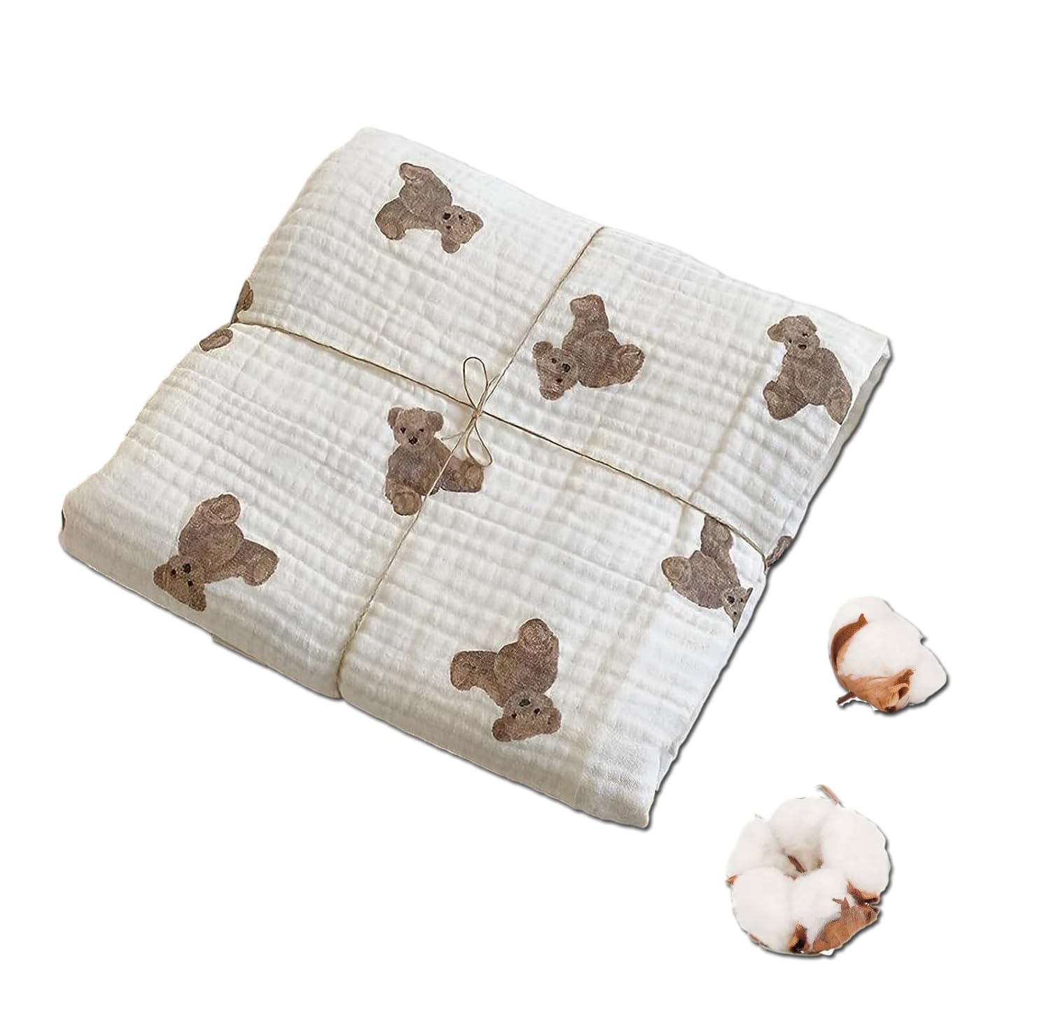 Nicoone Baby Swaddle Blanket,Toddler Bear Print Dual Layer Cotton Yarn Blanket,Receiving Blanket for Newborn Infant Essentials Organic Cotton Towel(90 * 30CM)
