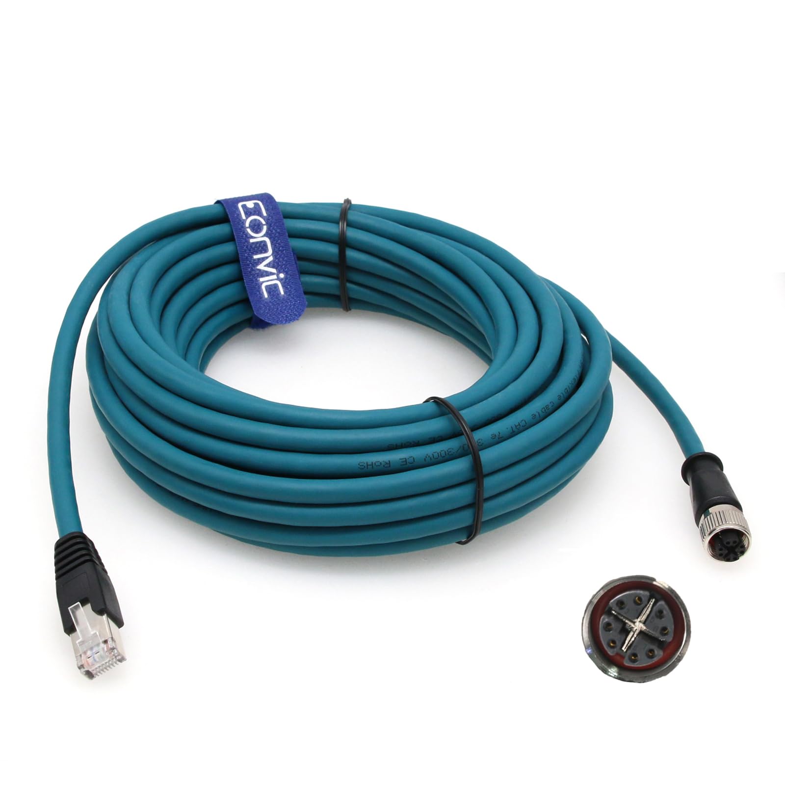 Eonvic M12 X Code 8 Pin Female to RJ45 Cat-7e High Flex Ethernet Cable for Cognex Industrial Camera (10M)