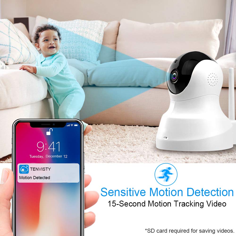 TENVIS HD IP Camera - Wireless IP Camera with Two-way Audio, Night Vision Camera, 2.4GHz & 720P Camera for Pet Baby Monitor, Home Security Camera Motion Detection Indoor Camera with Micro SD Card Slot