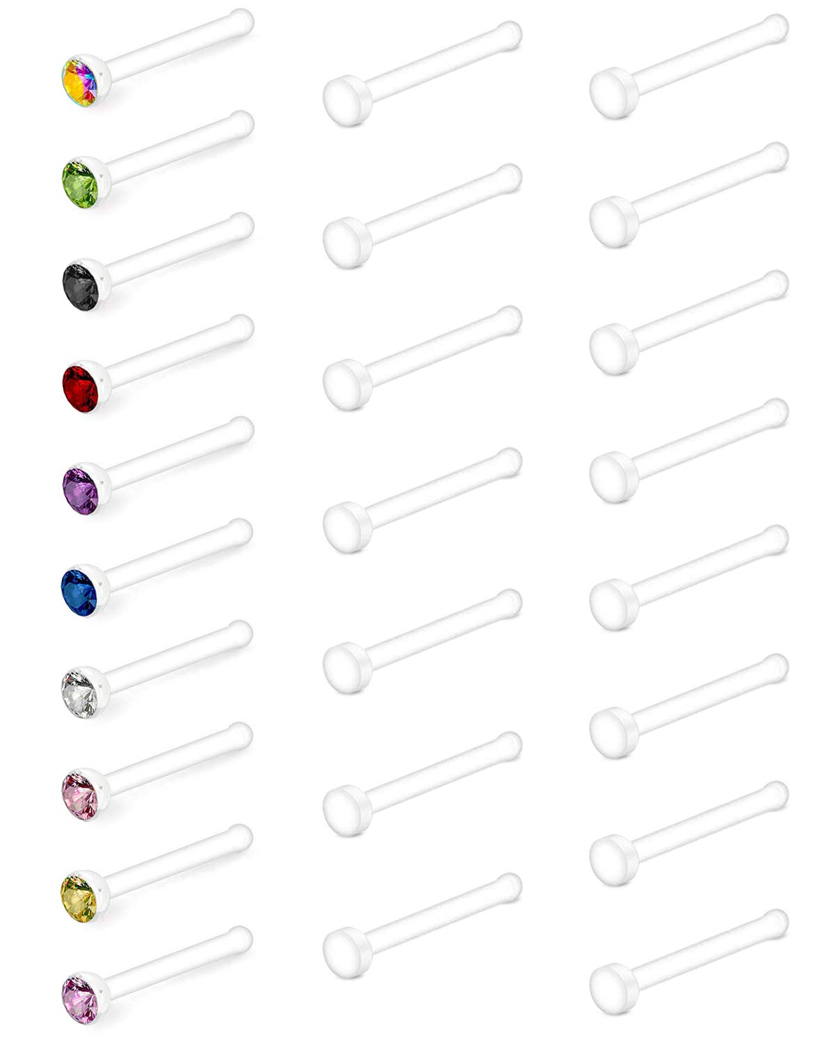 AceFun 20G Clear Nose Ring Retainers Bioflex Soft Nose Bone Nose Stud Rings Piercing Retainer with Colored CZ Nose Piercing Studs